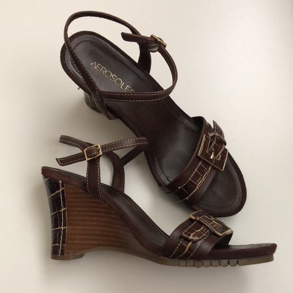 Aerosoles Swishing well Brown Wedge Leather sandals Size 7M - Picture 9 of 16